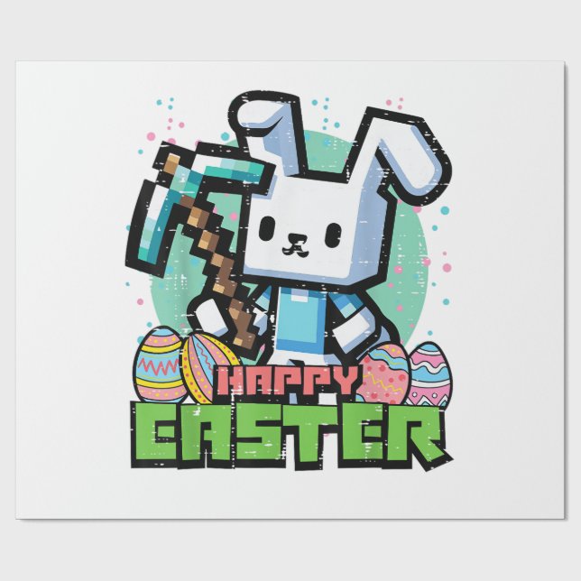 Papier Cadeau Happy Easter Bunny Pixel Game Gaming Gamer Boys Ki (Plat)