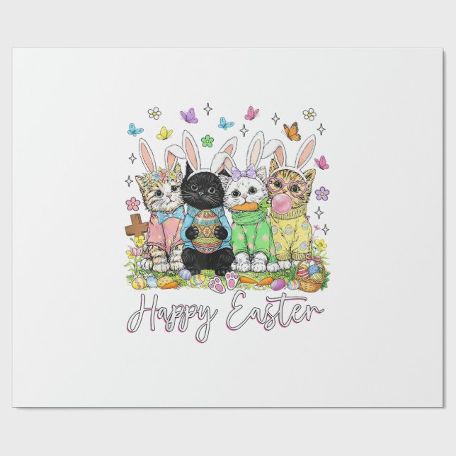 Papier Cadeau Happy Easter Cute Cat Lover Bunny Easter Day Women (Plat)