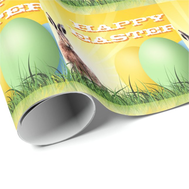 Papier Cadeau HAPPY EASTER - Lapin & Oeufs (Coin rond)
