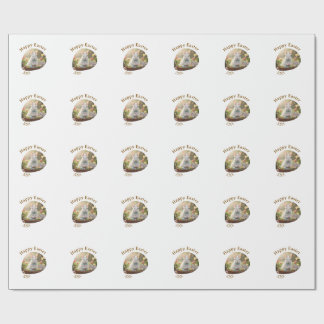 Papier Cadeau Happy Easter white bunny year photo family name
