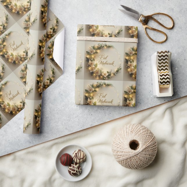 Papier Cadeau Happy Eid Mubarak White Hilal Wrapping  Paper  (Artisanat)