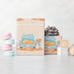 Papier Cadeau Happy Fall Y'all Automne Thème Ours Citrouille Cam