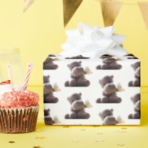 Papier Cadeau Happy Grey Hippo tenant Daisy, mignonne Love Photo