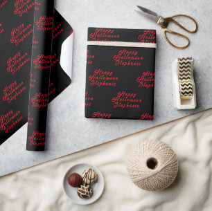 Papier Cadeau Happy Halloween Noir Nom rouge Motif moderne