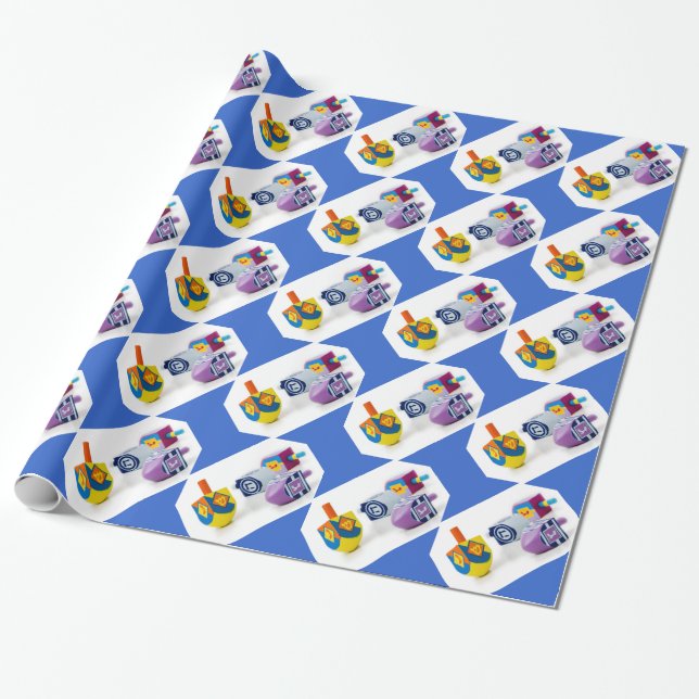 Papier Cadeau Happy Hanoukka Dreidls Cadeaux Envelopper (Déroulé)