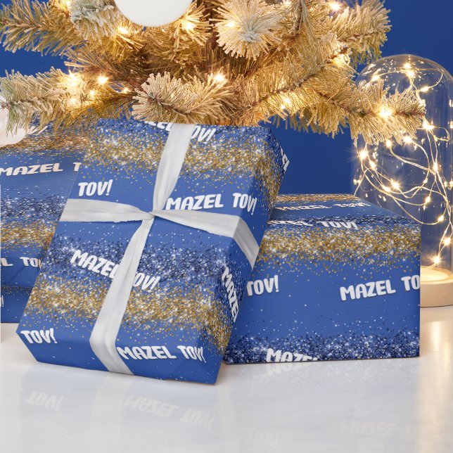 Papier Cadeau Happy Hanoukka Mazel Tov Blue Gold Sparkle (Vacances)