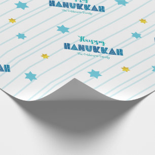 Papier Cadeau Happy Hanoukka Modern Typography Gold Stars Nom