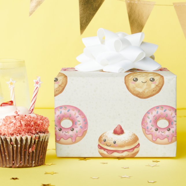 Papier Cadeau Happy Hanukkah Pattern - Cute Donuts (Fête d'anniversaire)