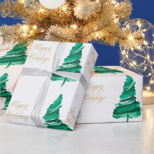 Papier Cadeau Happy Holidays Aquarelle tree