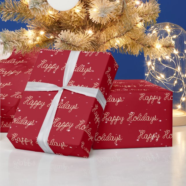 Papier Cadeau Happy Holidays Rope Texte et Snowflakes (Vacances)