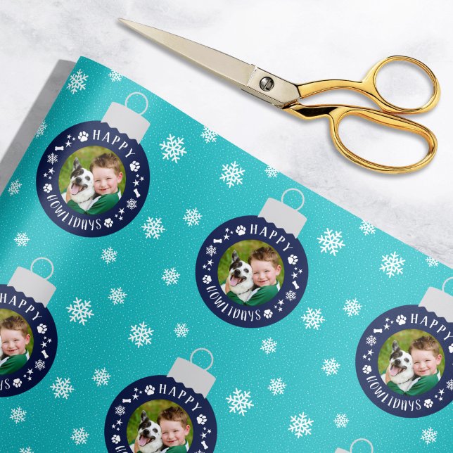 Papier Cadeau Happy Howlidays Turquoise Custom Chig Photo (Créateur téléchargé)
