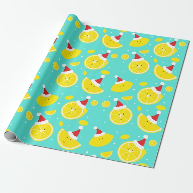 Papier Cadeau Happy Lemons Santa Hats Motif (Déroulé)