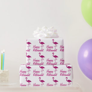 Papier Cadeau Happy Retirement rose flamingo Texte personnalisé 