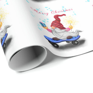 Papier Cadeau Happy Skater Gnome avec cadeaux et Sparkler - Fun