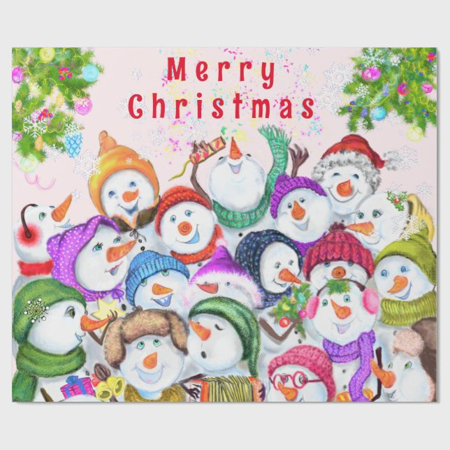 Papier Cadeau Happy Snowmans Christmas Wrapper Paper (Plat)