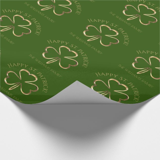Papier Cadeau Happy St. Patrick Green et Gold Clover Shamrock (Coin)