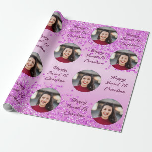 Papier Cadeau Happy Sweet 16 Falling Rose Parties scintillant & 