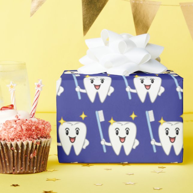 Papier Cadeau Happy Tooth With Toothbrush (Fête d'anniversaire)