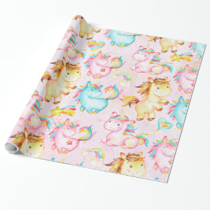 Papier Cadeau Happy Unicorns Motif-Unicorn Amour en rose