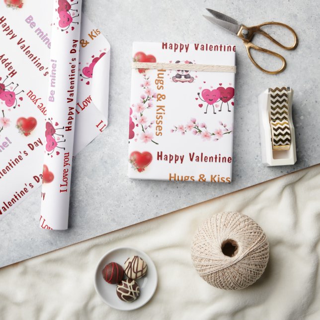 Papier Cadeau Happy Valentine's Day Wrapping Paper Couple Hearts (Artisanat)