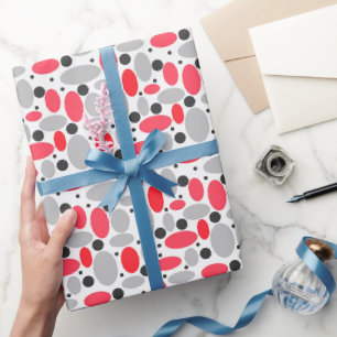 Papier Cadeau haricots et pois motif rétro rouge gris blanc