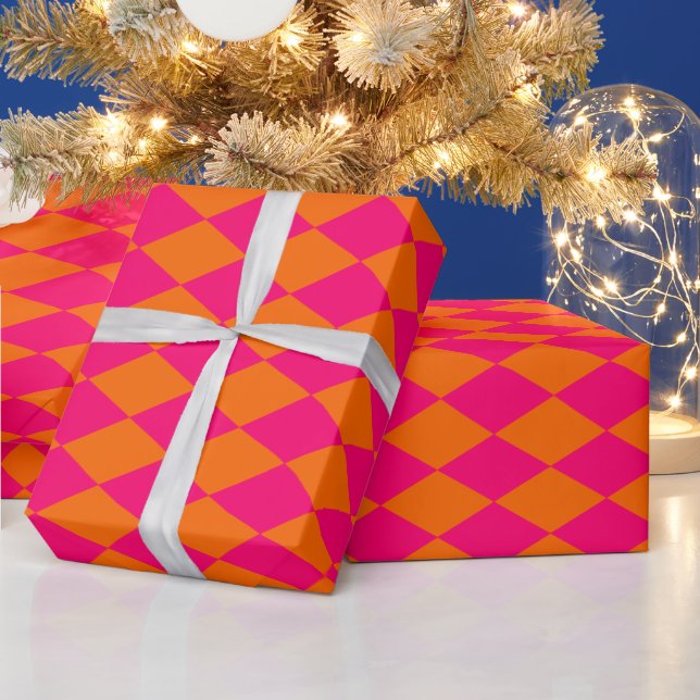 Papier Cadeau Harlequin Couleurs DIY Orange framboise rose (Vacances)
