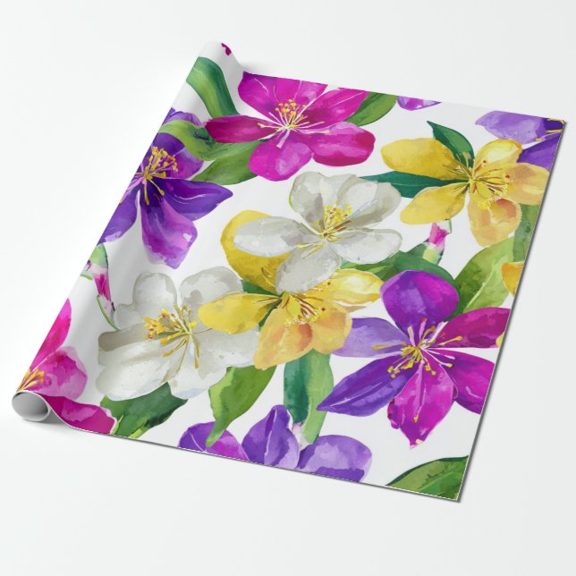 Papier Cadeau Harlequin Orchid Multicolor Purple Yellow Floral (Déroulé)