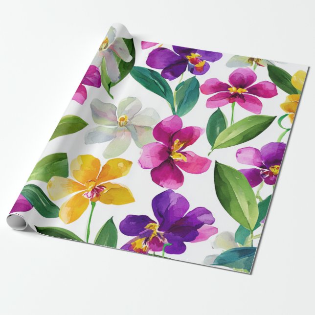 Papier Cadeau Harlequin Orchid Multicolor Purple Yellow Floral (Déroulé)