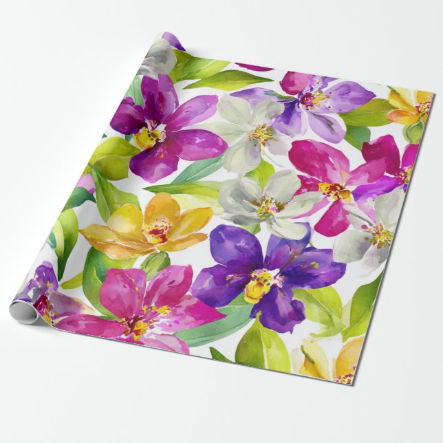 Papier Cadeau Harlequin Orchid Multicolor Purple Yellow Floral (Déroulé)