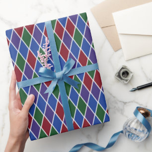 Papier Cadeau Harlequin Traditionnel aux Tons de Joaillerie