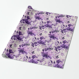 Papier Cadeau Harmonie élégante : Violette et Fleurs blanches