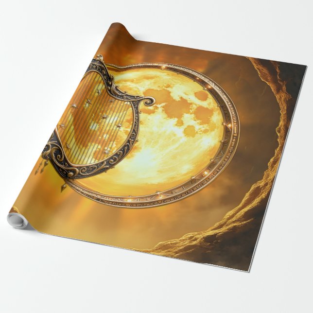 Papier Cadeau Harpe Céleste de la Lune Dorée (Déroulé)