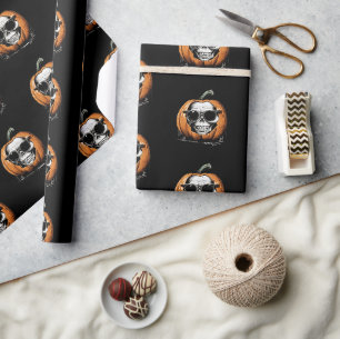 Papier Cadeau Haunting Jack O'Lantern Grinning Crâne Halloween