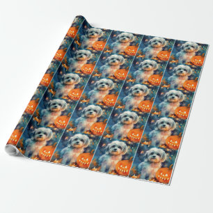 Papier Cadeau Havanais d'Halloween avec citrouilles effrayantes