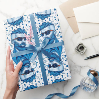 Papier Cadeau Head Of Bearded Blue Alien With Glasses Sci-Fi Art