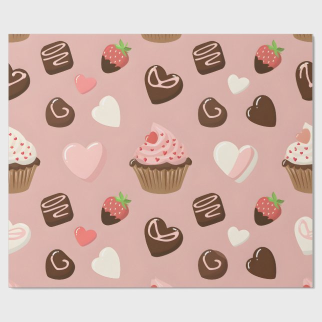Papier Cadeau Heart Cupcake Chocolate Valentine Wrapping (Plat)