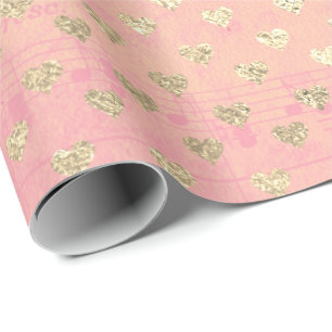 Papier Cadeau Heart Peach Pastel Gold Rose Rose Notes musicales
