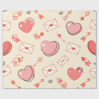 Papier Cadeau Hearts Arrows Letters Valentine Wrapping Paper