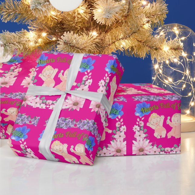 Papier Cadeau Hearts full of Giggles hot pink (Vacances)