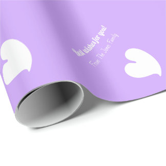Papier Cadeau Hearty Hearts White and Lilac Custom Text -