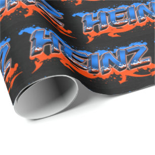 Papier Cadeau Heinz prénom nom graffiti bleu orange