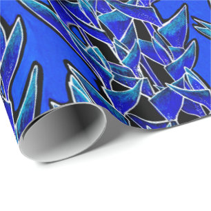 Papier Cadeau Heliconia Tropical Botanical Floral Pattern Bleu