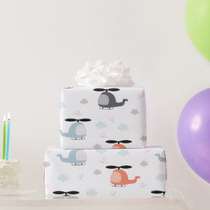 Papier Cadeau hélicoptère flottant dans le ciel et avec des nuag