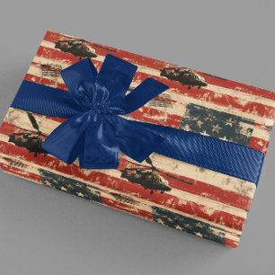 Papier Cadeau Hélicoptère Grunge Militaire USA Drapeau américain