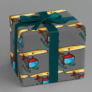 Papier Cadeau Hélicoptère Rouge Mignon Design d'Aviation Amusant