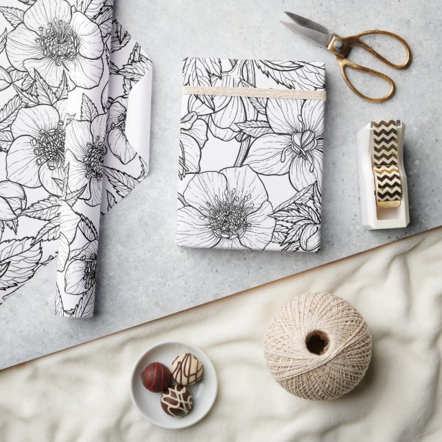 Papier Cadeau Hellebores en noir et blanc (Artisanat)