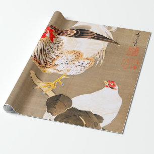 Papier Cadeau Hen et coq avec Grapevine par Ito Jakuchu