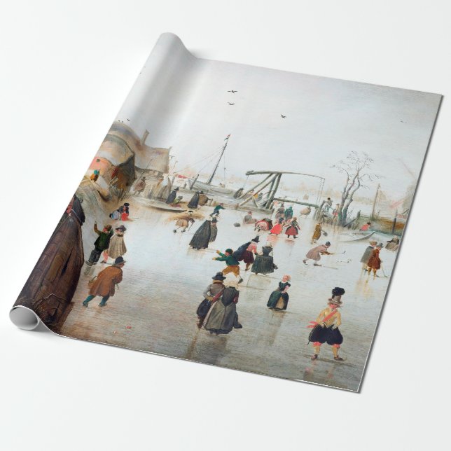 Papier Cadeau Hendrick Avercamp Patinage sur glace près d'un vil (Déroulé)
