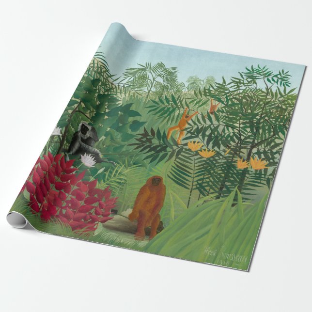 Papier Cadeau Henri Rousseau - Forêt tropicale avec singes (Déroulé)