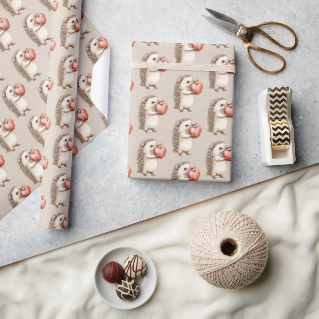 Papier Cadeau Hérisson avec amour de coeur (Artisanat)